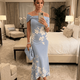 Cosma | Midi šaty s Bardot výstrihom a elegantným drapérom