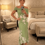 Cosma | Midi šaty s Bardot výstrihom a elegantným drapérom